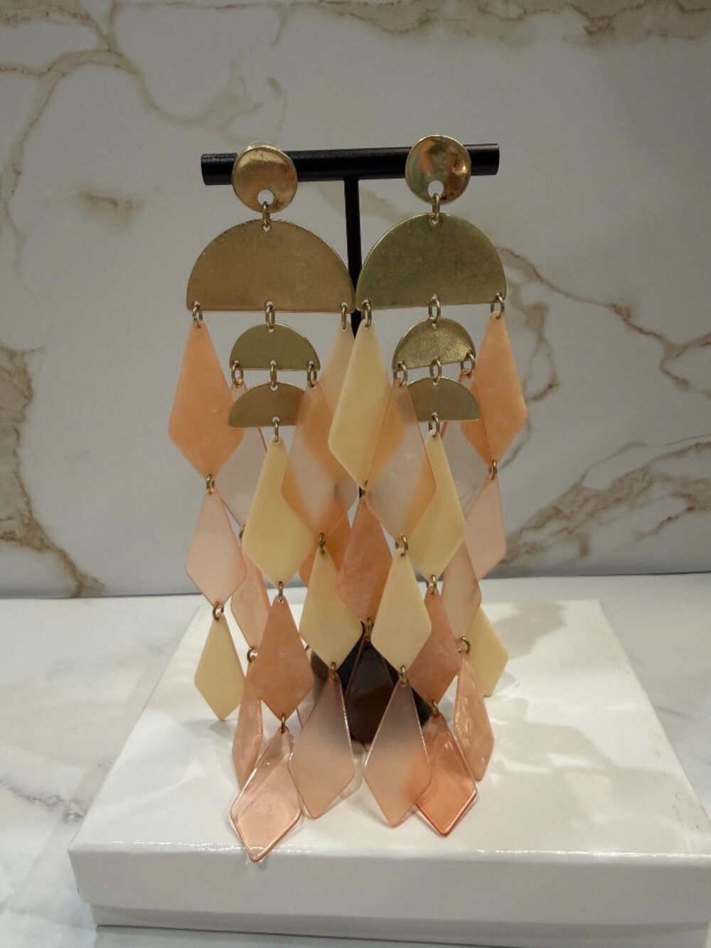 Stella Ruby NWOT Nordstrom Gold Peach Diamond Drop Earrings Pierced Never Worn